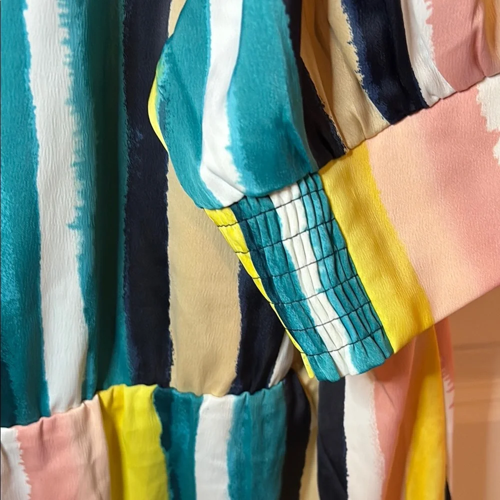 Lane Bryant Blue Yellow Boxy 3/4 Sleeve Blouse - Picture 7 of 9